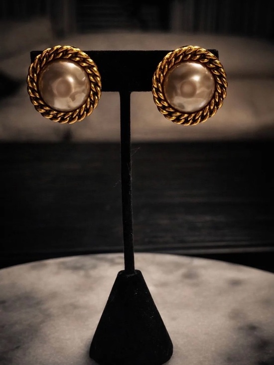 CHANEL Jewelry - CHANEL Gold Rope Pearl-Style Stud Earrings